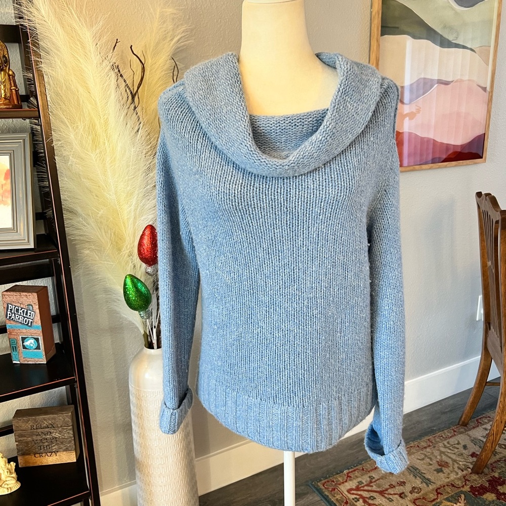 Anthropologie Blue Cowl Neck Sweater